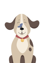 Fototapeta premium Cute baby dog with butterfly on the nose. Childish print for nursery, poster, postcard. Can be used for fashion t-shirt design. Vector.