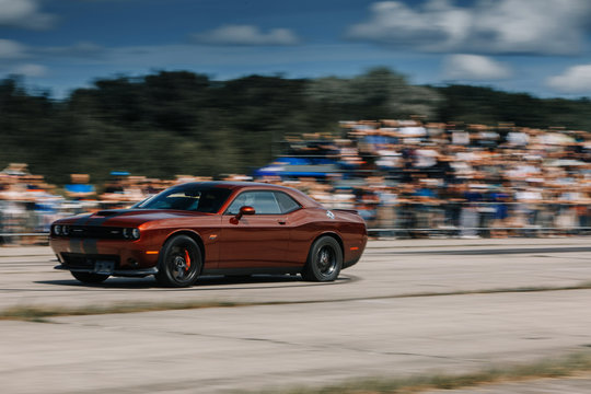 Dodge Challenger SRT 8 in the motion at the dragrace