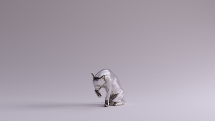 Silver Cat Licking Paw Pose 3d	