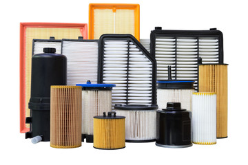 Autofilters close-up on a white background isolated.