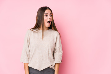Fototapeta premium Young caucasian woman posing isolated being shocked because of something she has seen.