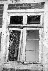 Altes Bauernhaus, Fenster, kaputt, monochrom