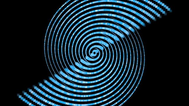 3D mirror swirling spiral on black background. Animation. Abstract twisting spiral of duplicated squares plunges into matrix space
