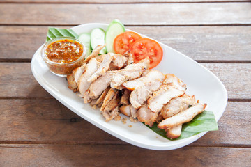 Sliced roast pork with Thai style spicy sauce