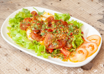 Spicy Chinese pork sausage with vegetable Thai salad