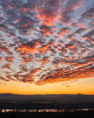dramatic sunset over Rhein river near Koblenz, Germany