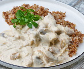 cream chicken with buckwheat homemade