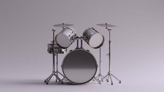 Silver Detail Drum Kit Front View 3d illustration 3d render	