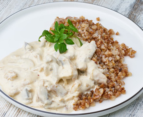 cream chicken with buckwheat homemade