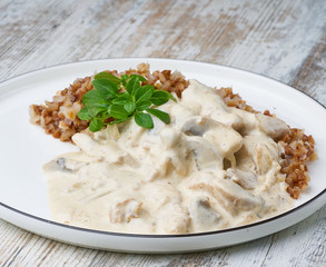 cream chicken with buckwheat homemade
