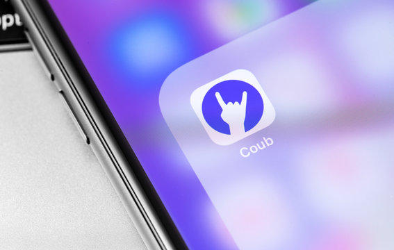 Coub mobile app on the screen smartphone closeup. Coub - Russian-based video hosting site. Moscow, Russia - November 16, 2019