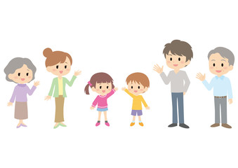 手を振る6人家族