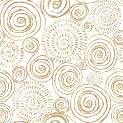 Behang Cirkels Abstract naadloos patroon met gouden glinsterende acrylverf ronde spiraalvormige cirkels op witte achtergrond