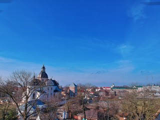 Fototapeta premium Aerial view of Nesvizh park and castle in Belarus