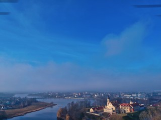 Aerial view of Nesvizh park and castle in Belarus