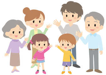 手を振る6人家族集合