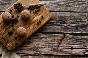 Macaroons. Delicious french dessert. Romantic composition with coffee and other elements.