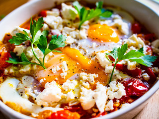 Shakshuka - fried eggs with vegetables