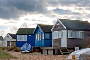 Fototapeta na wymiar Hengistbury Head beach huts near Bournemouth Dorset England