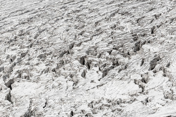 open glacier, ice cracks on the slope of Mount Elbrus