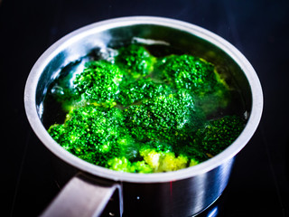 Cooking broccoli in hot water 