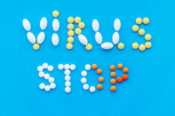 Multicolored tablets in the form of the word 