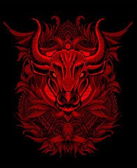 Bull head with engraving pattern vintage-vector illustration art