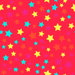 Cute seamless pattern with stars. vector illustration. carnival party background. bright stars on pink red