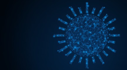 The sun. A network of triangular lines and points form a light ball. Low poly vector illustration.