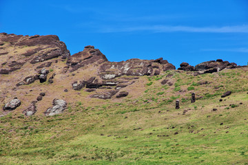 Fototapeta na wymiar Rapa Nui. The volcano crater of Rano Raraku on Easter Island, Chili