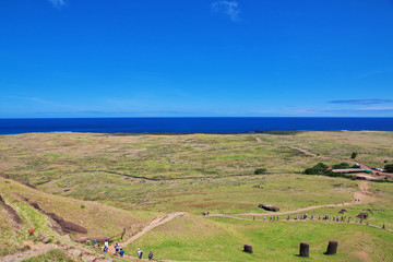 Rapa Nui. The view on Pacific ocean from Rano Raraku on Easter Island, Chili