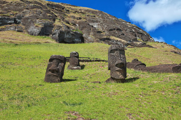 Rapa Nui. The statue Moai in Rano Raraku on Easter Island, Chili