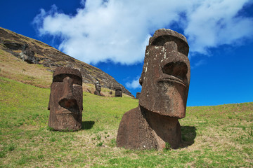 Rapa Nui. The statue Moai in Rano Raraku on Easter Island, Chili