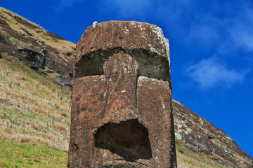 Rapa Nui. The statue Moai in Rano Raraku on Easter Island, Chili