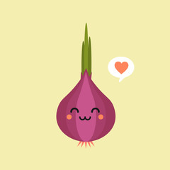 Illustration of cute and kawaii onion mascot with character expression isolated on color  background. Flat design style for your mascot branding. website emoji