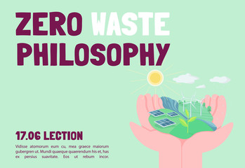 Zero waste philosophy banner flat vector template. Eco friendly lifestyle. Brochure, poster concept design with cartoon characters. Sustainable living horizontal flyer, leaflet with place for text