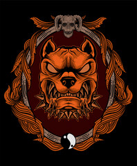 Angry dog head with unique engraving vintage-vector illustration art