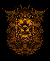 Angry dog head with unique engraving vintage-vector illustration art
