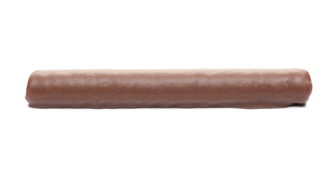 Chocolate cream rolls with cream of milk isolated on white background  