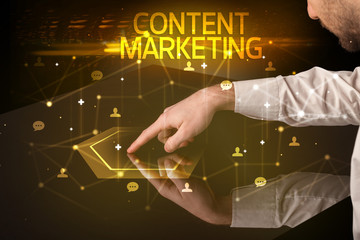 Navigating social networking with CONTENT MARKETING inscription, new media concept