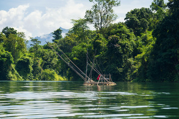 Fisherman bamboo raft in Sangkhlaburi