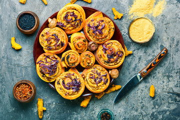 Turmeric buns with vegetable filling