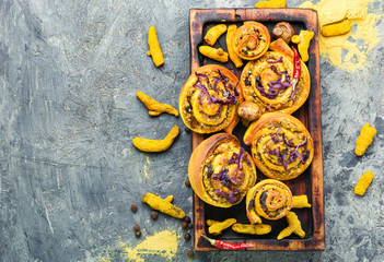 Turmeric buns with vegetable filling