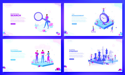 Trendy flat illustration. Search engine optimization. Time management. Business strategy. Successful teamwork. Set of web page concepts. Template for your design works. Vector graphics.