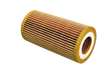 Car filter Isolated on a white background. Oil, air or fuel filter.  Quality spare parts for a modern car. 