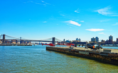 Helicopters on heliport in Pier 6 in Lower Manhattan