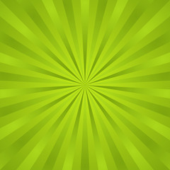 Green ray background. Vintage abstract texture. Retro starburst, sun beam. Halftone color. Light burst. Bright shine sunburst. Empty blank, scrapbook surface. Clean nature energy. Vector illustration