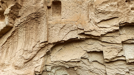 stone cave houses  and ancient monasteries with volcanic rock landscape at Zelve Valley in Cappadocia, Turkey