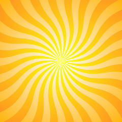 Obraz premium Orange yellow ray background. Vintage abstract texture. Retro starburst, sun beam. Halftone color. Light burst. Bright shine sunburst. Empty scrapbook surface. Clean nature energy. Vector illustration