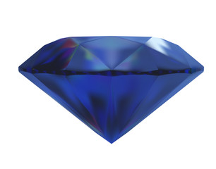 Blue faceted diamond. Isolated background, highlights on the edges.